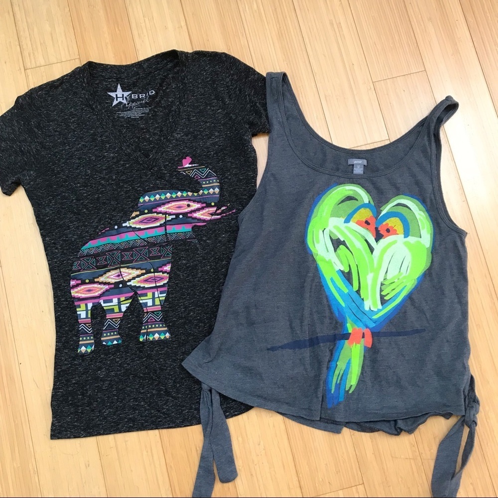 Elephants and parrots! Bundle Of Two Tops, both size small.